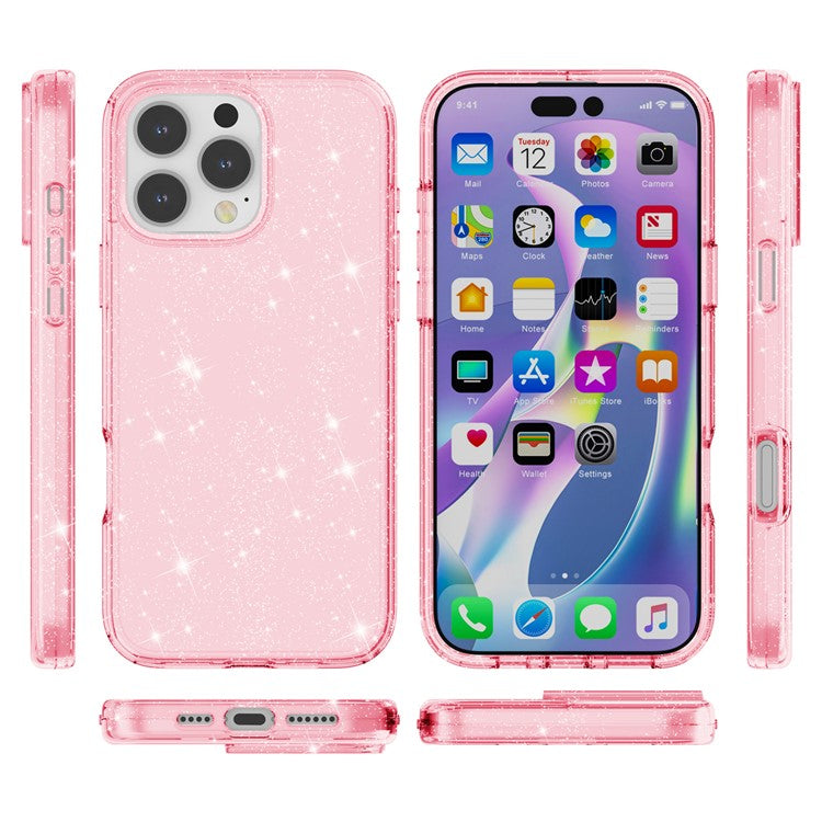 För iPhone 16 Pro Max Fodral Anti-Scratch PC+TPU Sparkly Glitter Telefonskal