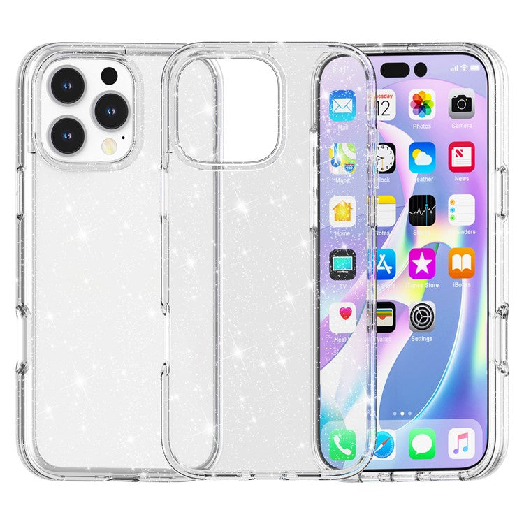 För iPhone 16 Pro Max Fodral Anti-Scratch PC+TPU Sparkly Glitter Telefonskal