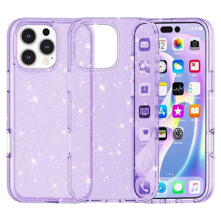 För iPhone 16 Pro Max Fodral Anti-Scratch PC+TPU Sparkly Glitter Telefonskal