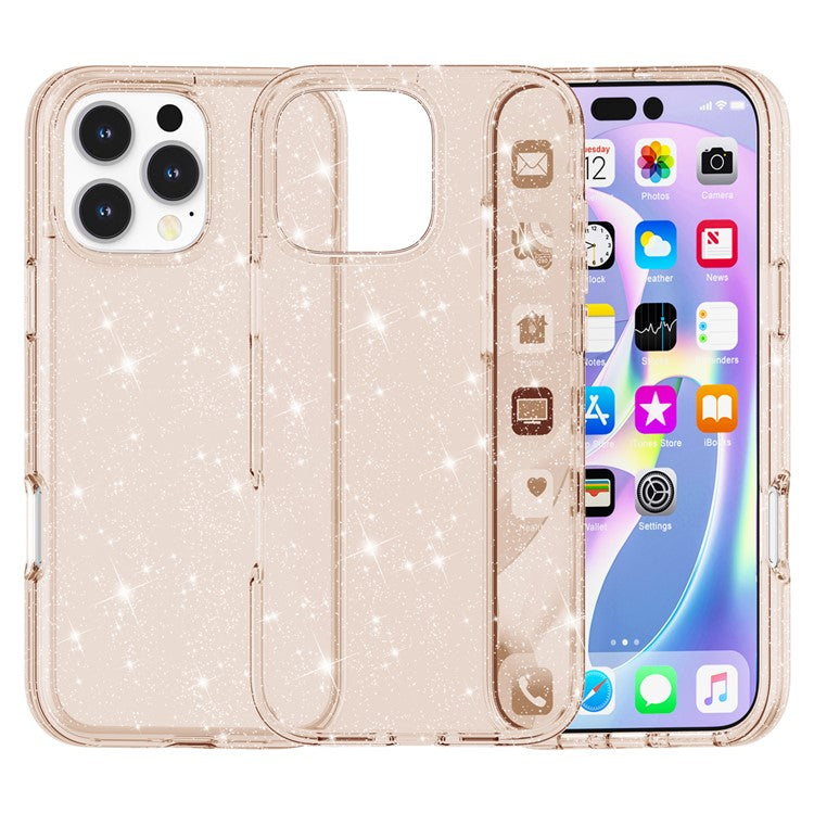 För iPhone 16 Pro Max Fodral Anti-Scratch PC+TPU Sparkly Glitter Telefonskal