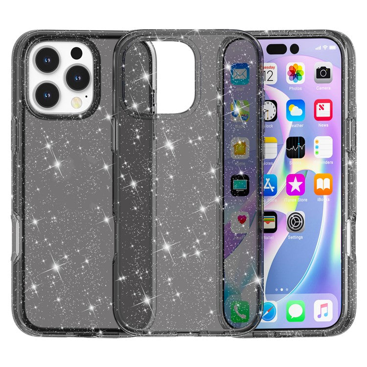 För iPhone 16 Pro Max Fodral Anti-Scratch PC+TPU Sparkly Glitter Telefonskal