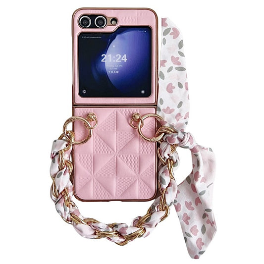 For Samsung Galaxy Z Flip6 5G / Z Flip5 5G Case Grid Texture Leather + PC Bracelet Phone Cover