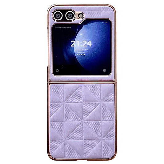 For Samsung Galaxy Z Flip6 5G / Z Flip5 5G Case Electroplating Frame Leather + PC Grid Texture Phone Cove