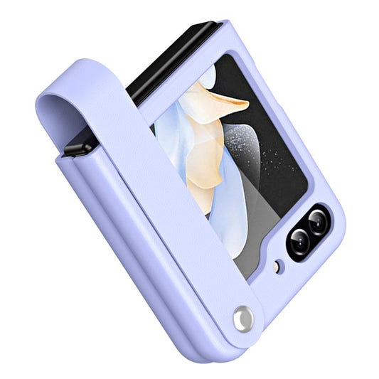 For Samsung Galaxy Z Flip6 5G / Z Flip5 5G Case PU Leather + PC Phone Cover with Grip Stra