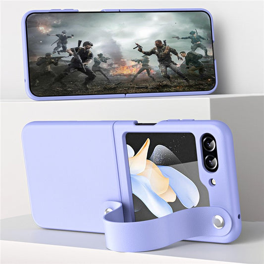 For Samsung Galaxy Z Flip6 5G / Z Flip5 5G Case PU Leather + PC Phone Cover with Grip Stra