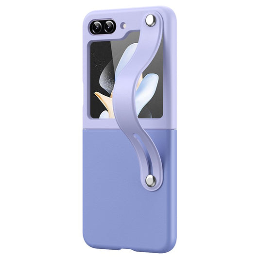 For Samsung Galaxy Z Flip6 5G / Z Flip5 5G PU+PC Case Dual Color Hand Strap Kickstand Phone Cover