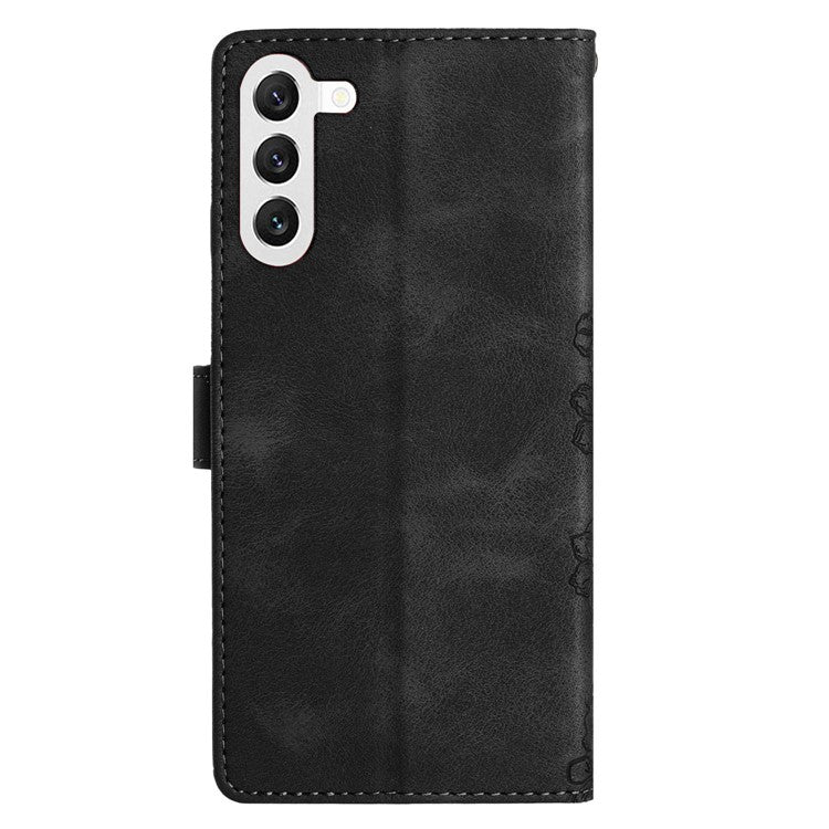 For Samsung Galaxy S23 Case Sakura Butterfly Pattern PU Leather Phone Cover with Hand Strap