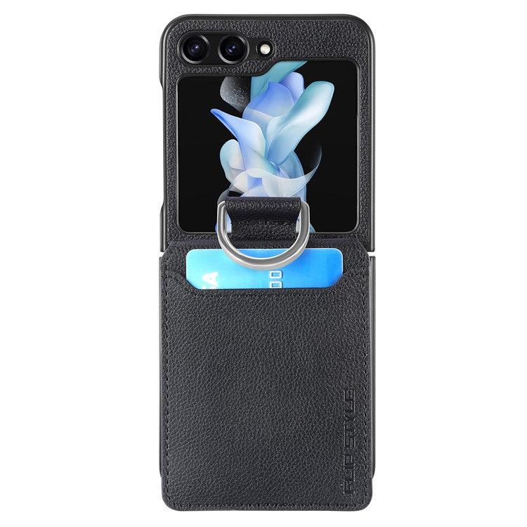 För Samsung Galaxy Z Flip6 5G telefonfodral Kortplats Kickstand PU+PC-fodral med fingerring