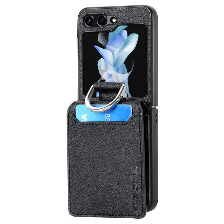 För Samsung Galaxy Z Flip6 5G telefonfodral Kortplats Kickstand PU+PC-fodral med fingerring