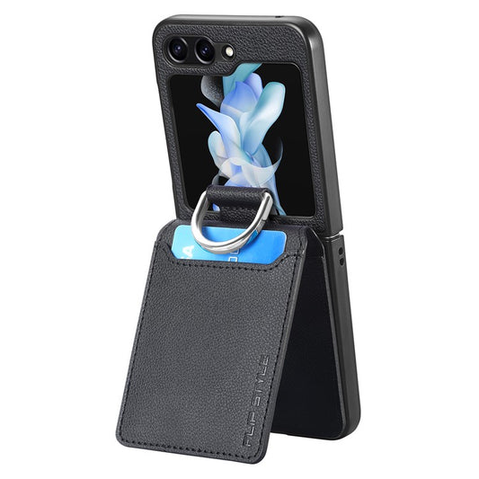 För Samsung Galaxy Z Flip6 5G telefonfodral Kortplats Kickstand PU+PC-fodral med fingerring