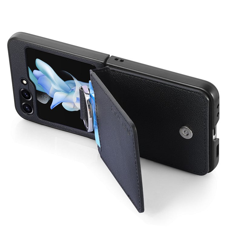 För Samsung Galaxy Z Flip6 5G telefonfodral Kortplats Kickstand PU+PC-fodral med fingerring