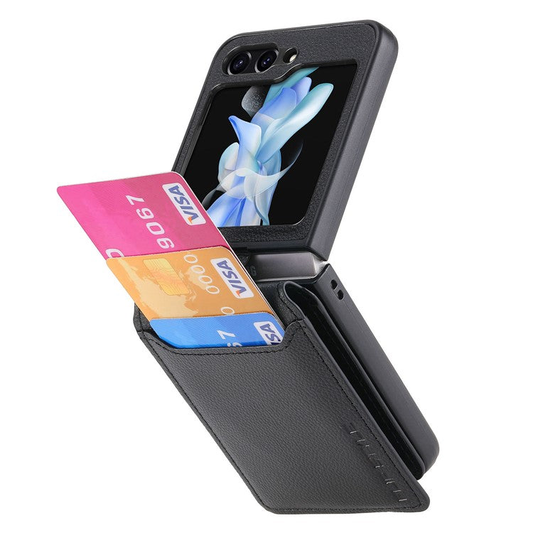 För Samsung Galaxy Z Flip6 5G telefonfodral Kortplats Kickstand PU+PC-fodral med fingerring