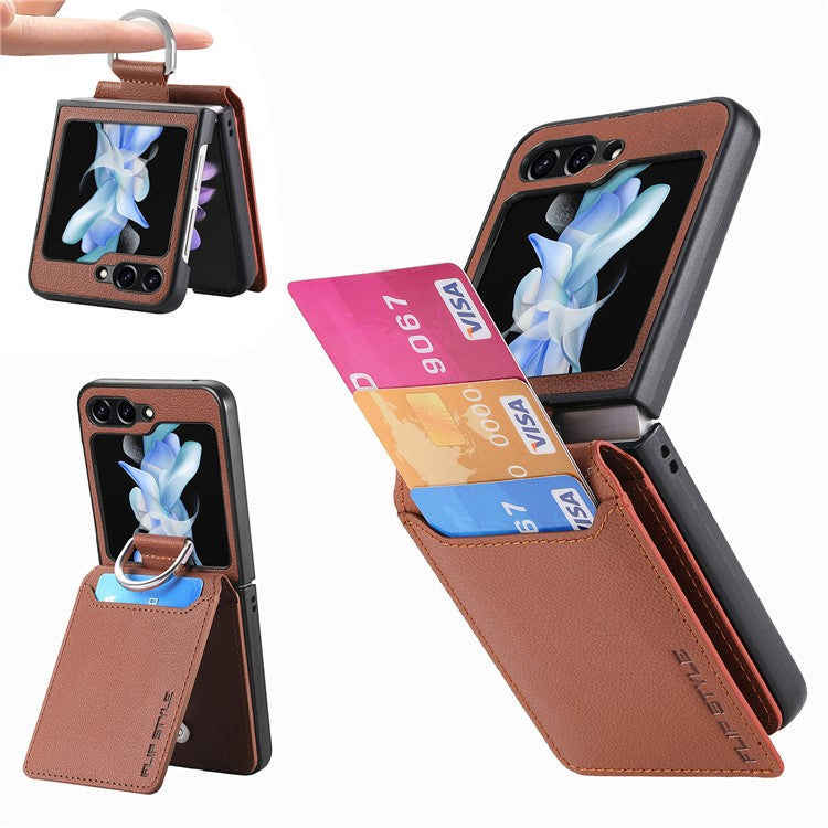 För Samsung Galaxy Z Flip6 5G telefonfodral Kortplats Kickstand PU+PC-fodral med fingerring