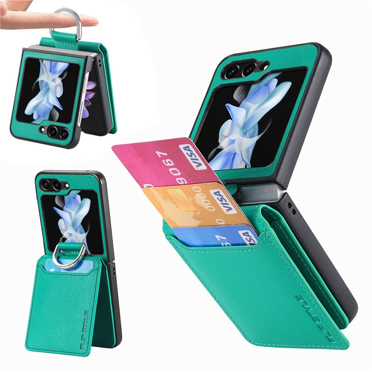 För Samsung Galaxy Z Flip6 5G telefonfodral Kortplats Kickstand PU+PC-fodral med fingerring