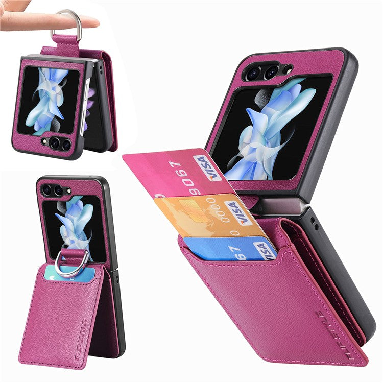 För Samsung Galaxy Z Flip6 5G telefonfodral Kortplats Kickstand PU+PC-fodral med fingerring