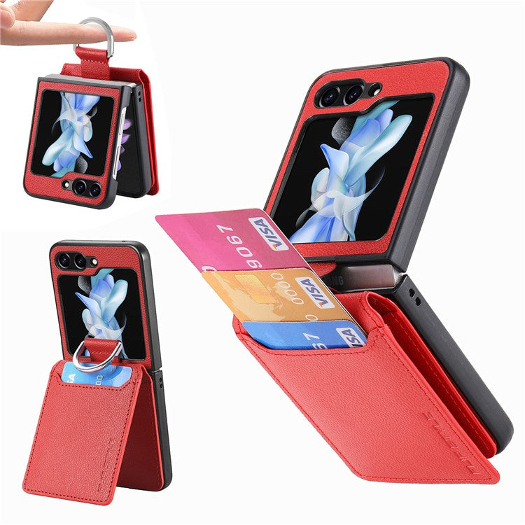 För Samsung Galaxy Z Flip6 5G telefonfodral Kortplats Kickstand PU+PC-fodral med fingerring