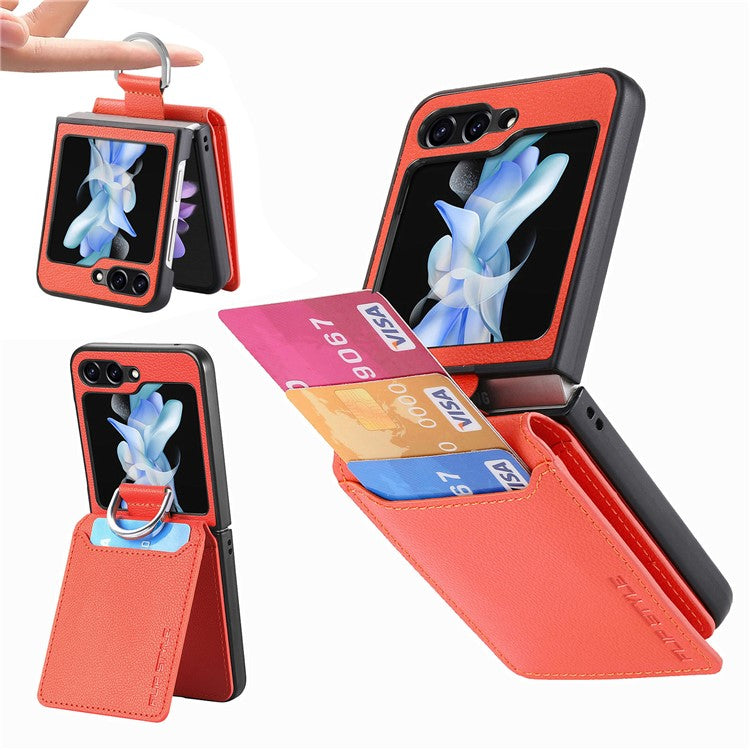 För Samsung Galaxy Z Flip6 5G telefonfodral Kortplats Kickstand PU+PC-fodral med fingerring