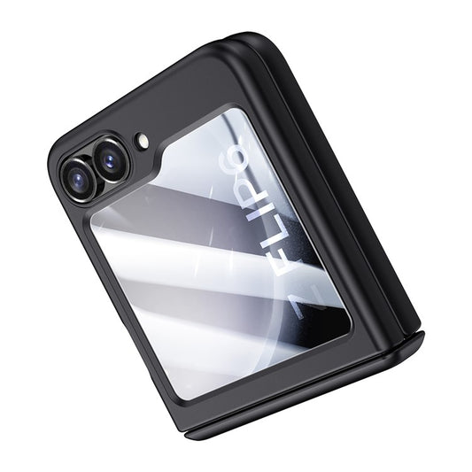 För Samsung Galaxy Z Flip6 5G Fodral Gångjärnsskydd PC-telefonskal med härdat glas bakre skärmfilm