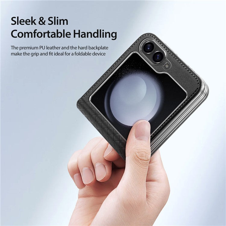 For Samsung Galaxy Z Flip6 5G Magnetic Case DUX DUCIS Bril Series Leather+PC Phone Cover with Stan
