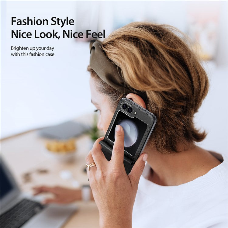 For Samsung Galaxy Z Flip6 5G Magnetic Case DUX DUCIS Bril Series Leather+PC Phone Cover with Stan