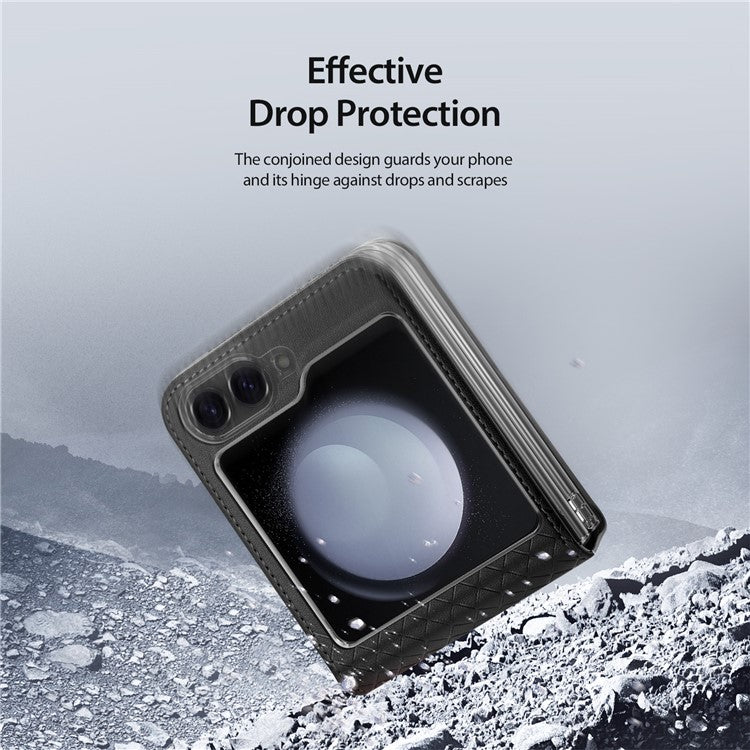 For Samsung Galaxy Z Flip6 5G Magnetic Case DUX DUCIS Bril Series Leather+PC Phone Cover with Stan