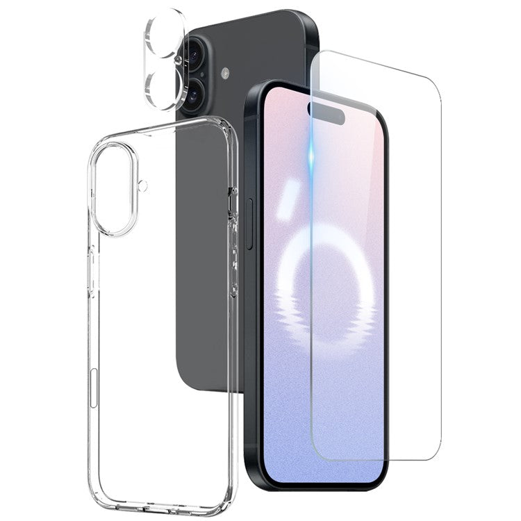 NORTHJO för iPhone 16 TPU telefonfodral med frontskärmsskydd och linsfilm 3 i 1 tillbehörsset