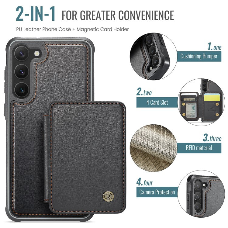JEEHOOD J05 For Samsung Galaxy S23+ Case Leather Mobile Cover with Detachable Magnetic Card Bag