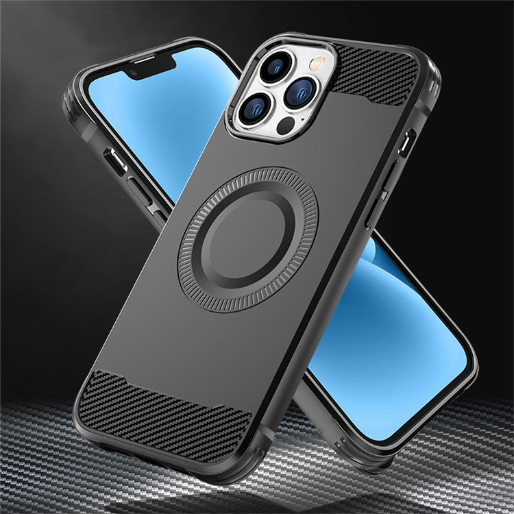 For iPhone 12 Pro Magnetic Case Carbon Fiber Texture TPU Phone Cas