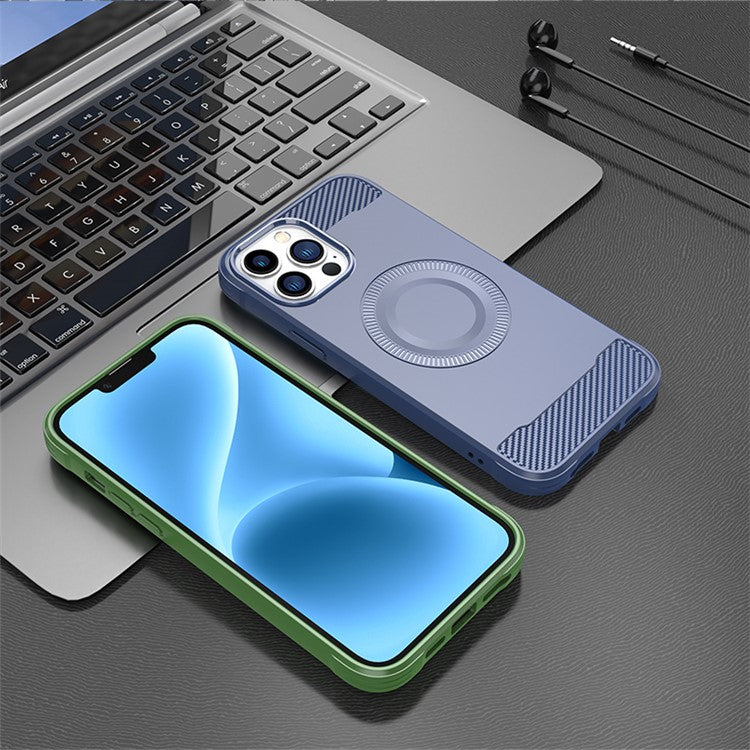 For iPhone 12 Pro Magnetic Case Carbon Fiber Texture TPU Phone Cas