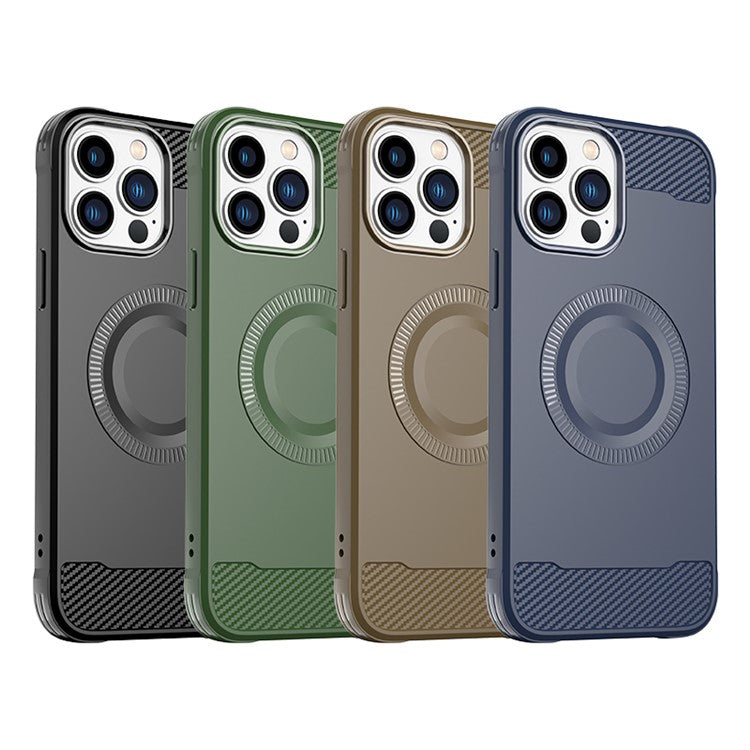 For iPhone 12 Pro Magnetic Case Carbon Fiber Texture TPU Phone Cas