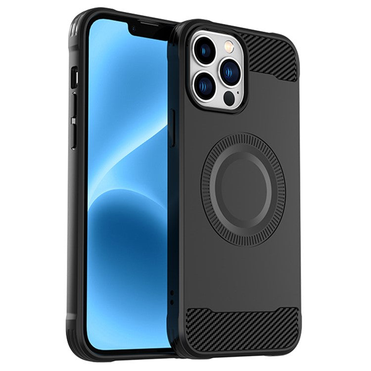 For iPhone 12 Pro Magnetic Case Carbon Fiber Texture TPU Phone Cas