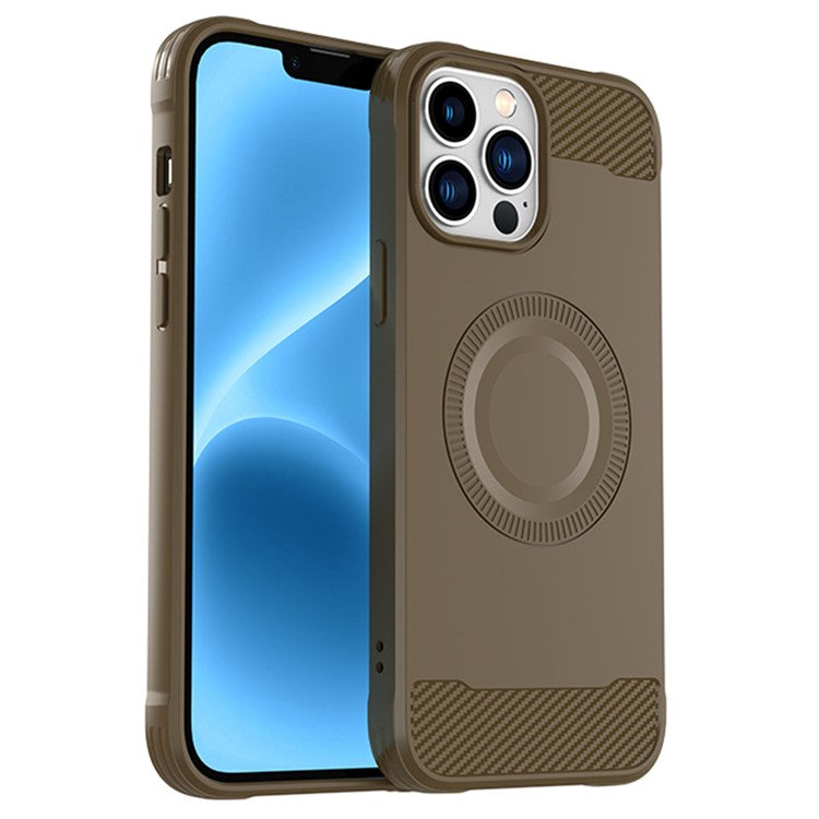 For iPhone 12 Pro Magnetic Case Carbon Fiber Texture TPU Phone Cas