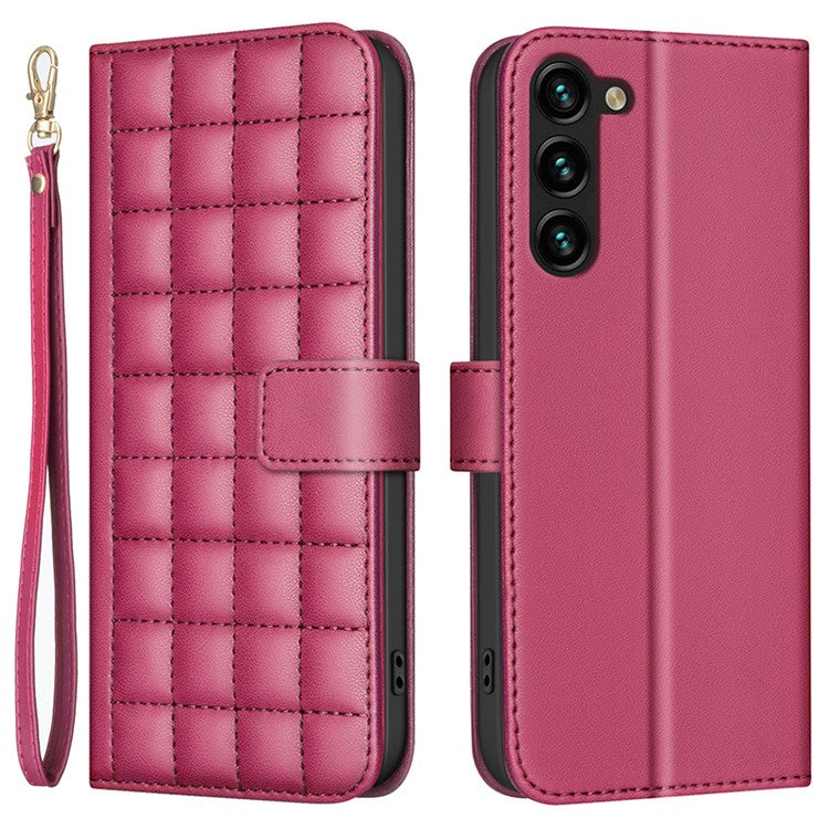 BINFEN COLOR BF34 for Samsung Galaxy S23+ Leather Case Square Grid Wallet Phone Cover