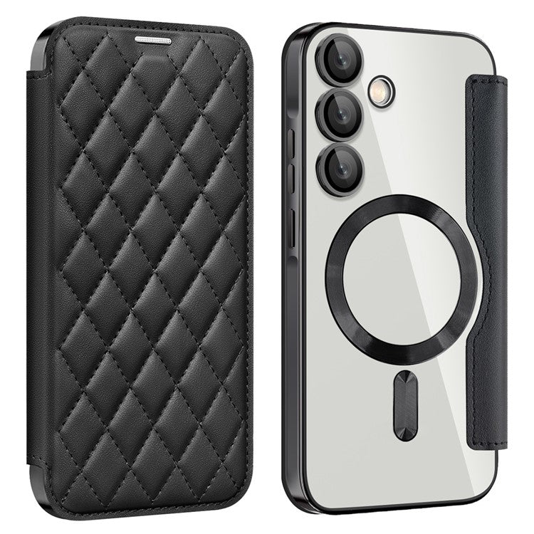 For Samsung Galaxy A35 5G Case Card Slot Rhombus Leather Phone Cover Compatible with MagSafe