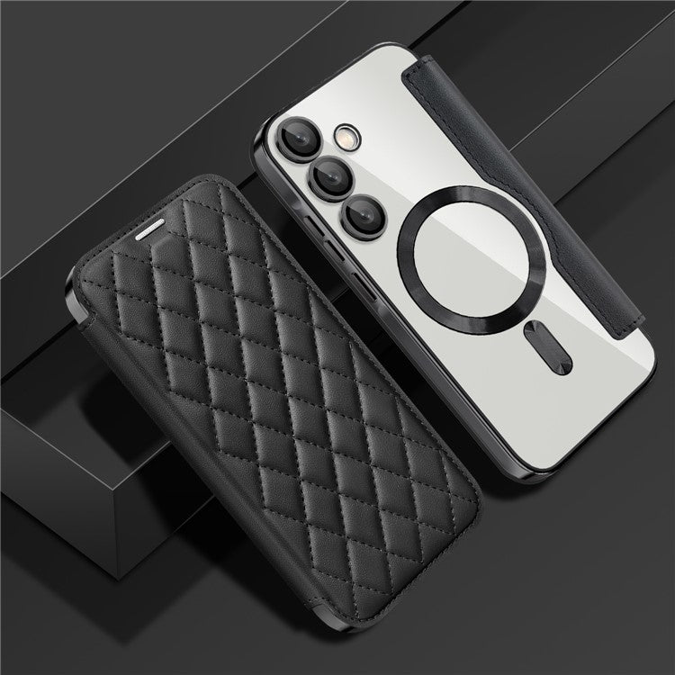 For Samsung Galaxy A35 5G Case Card Slot Rhombus Leather Phone Cover Compatible with MagSafe