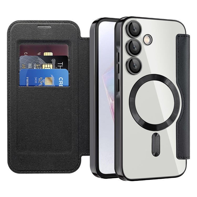 For Samsung Galaxy A35 5G Case Card Slot Rhombus Leather Phone Cover Compatible with MagSafe
