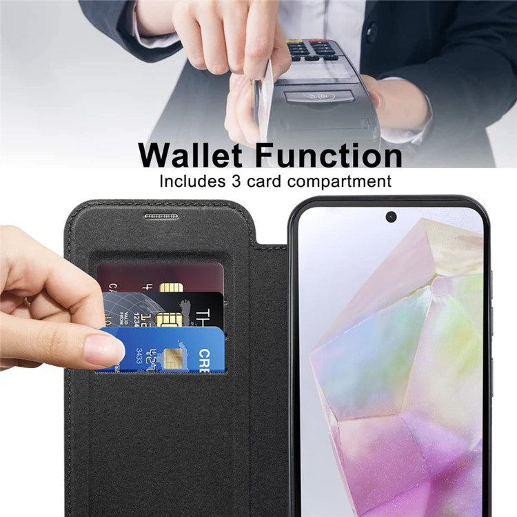 For Samsung Galaxy A35 5G Case Card Slot Rhombus Leather Phone Cover Compatible with MagSafe