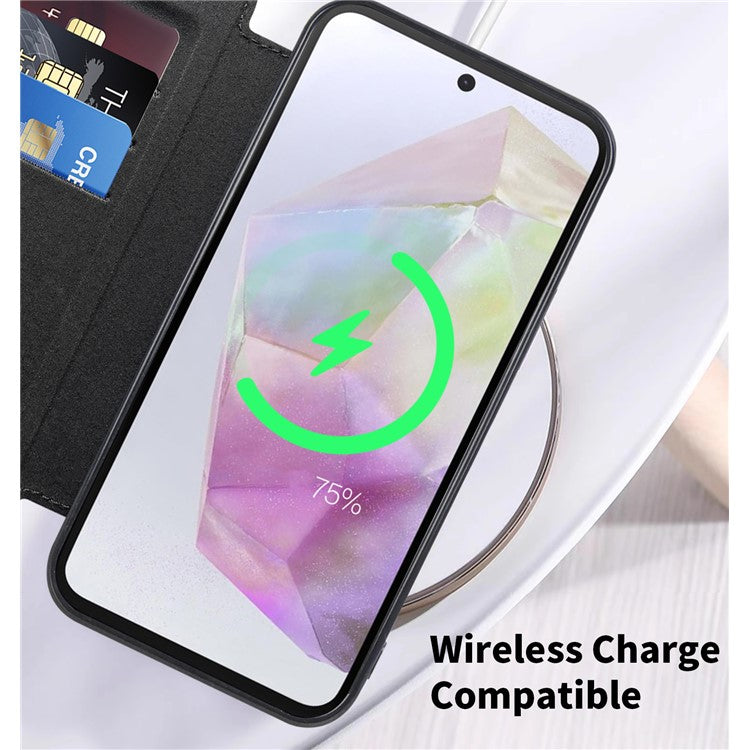 For Samsung Galaxy A35 5G Case Card Slot Rhombus Leather Phone Cover Compatible with MagSafe