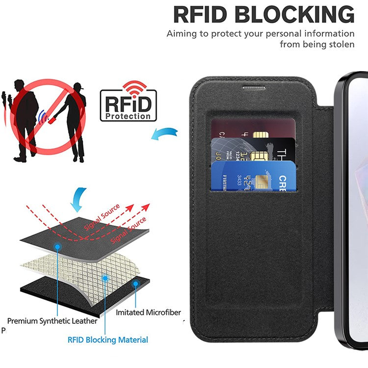 For Samsung Galaxy A35 5G Case Card Slot Rhombus Leather Phone Cover Compatible with MagSafe