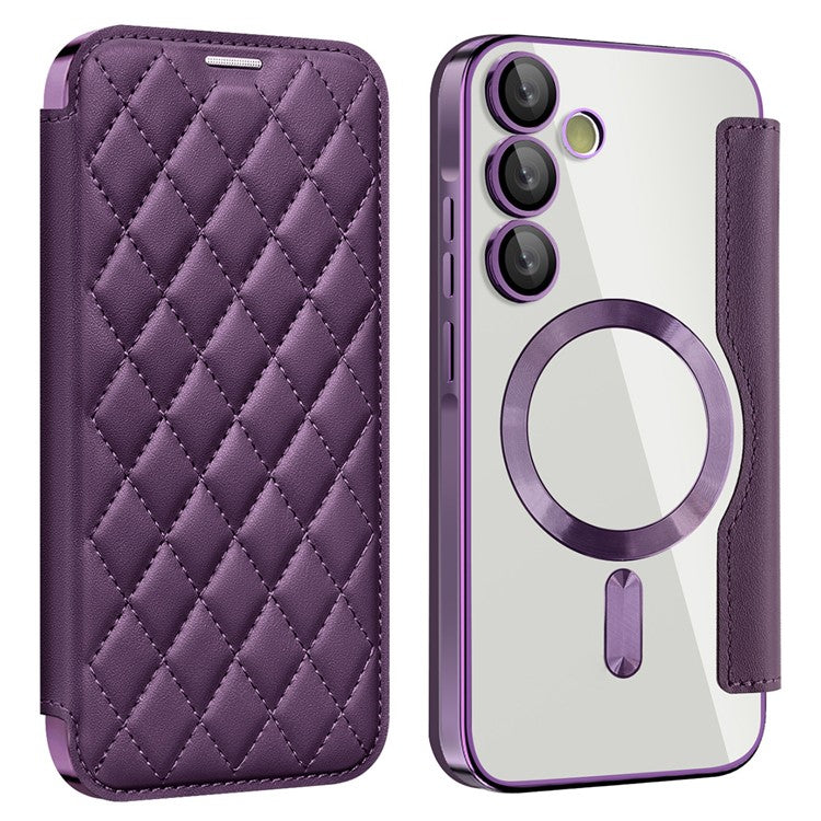 For Samsung Galaxy A35 5G Case Card Slot Rhombus Leather Phone Cover Compatible with MagSafe