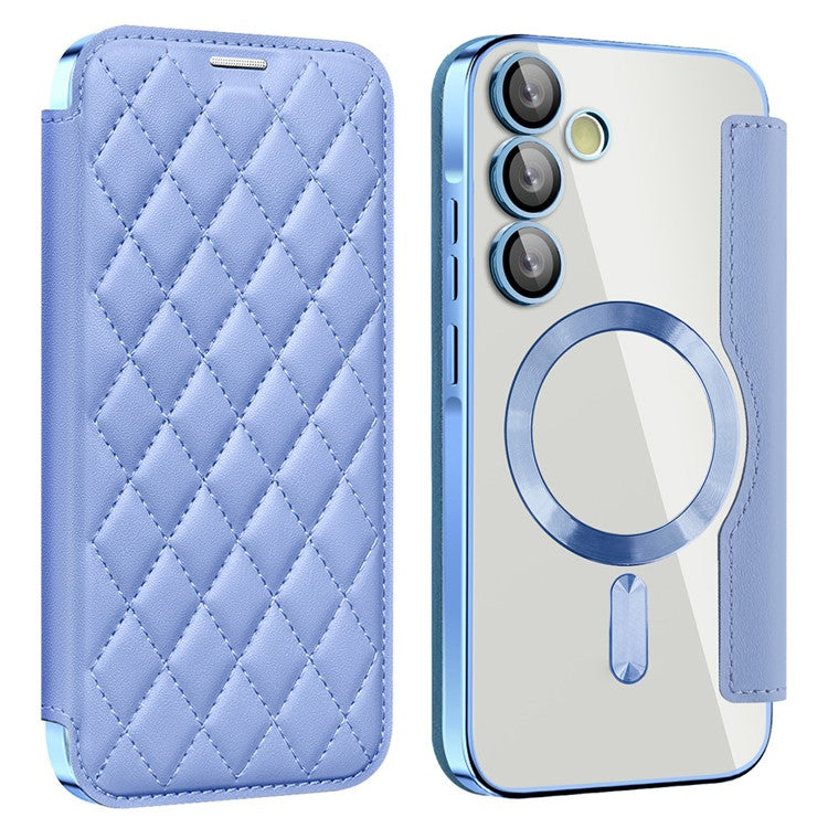 For Samsung Galaxy A35 5G Case Card Slot Rhombus Leather Phone Cover Compatible with MagSafe