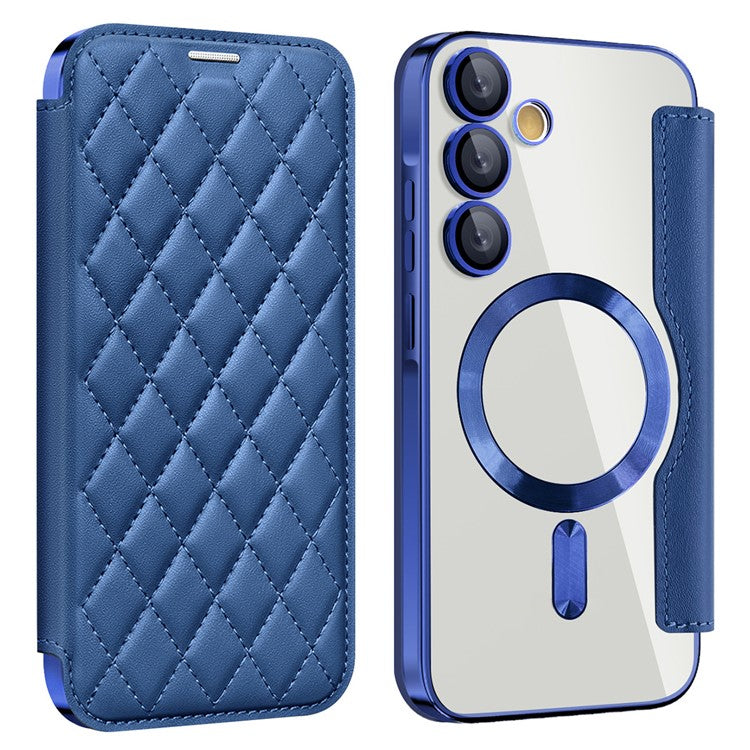 For Samsung Galaxy A35 5G Case Card Slot Rhombus Leather Phone Cover Compatible with MagSafe