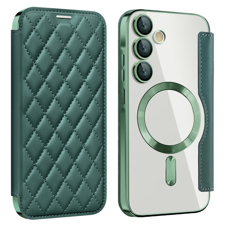 For Samsung Galaxy A35 5G Case Card Slot Rhombus Leather Phone Cover Compatible with MagSafe