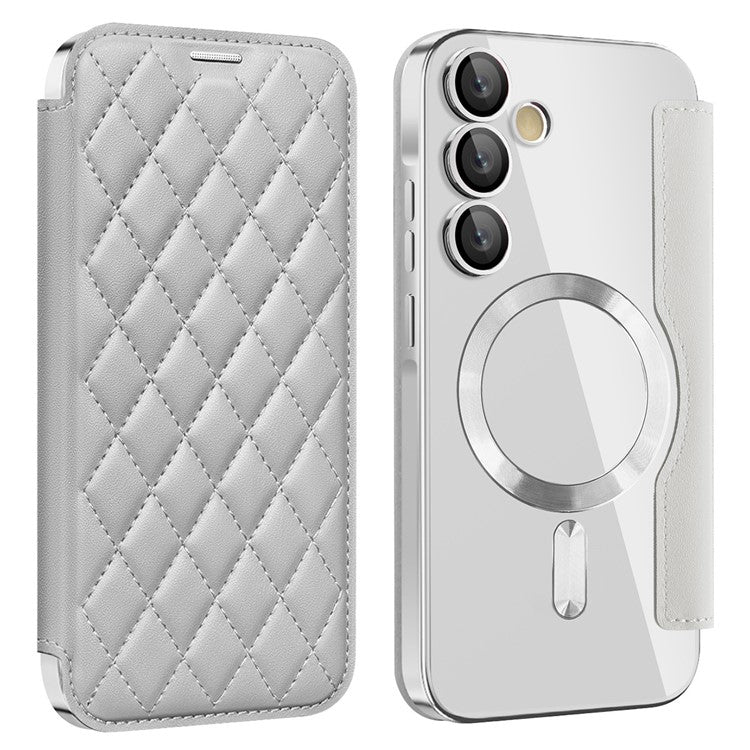 For Samsung Galaxy A35 5G Case Card Slot Rhombus Leather Phone Cover Compatible with MagSafe