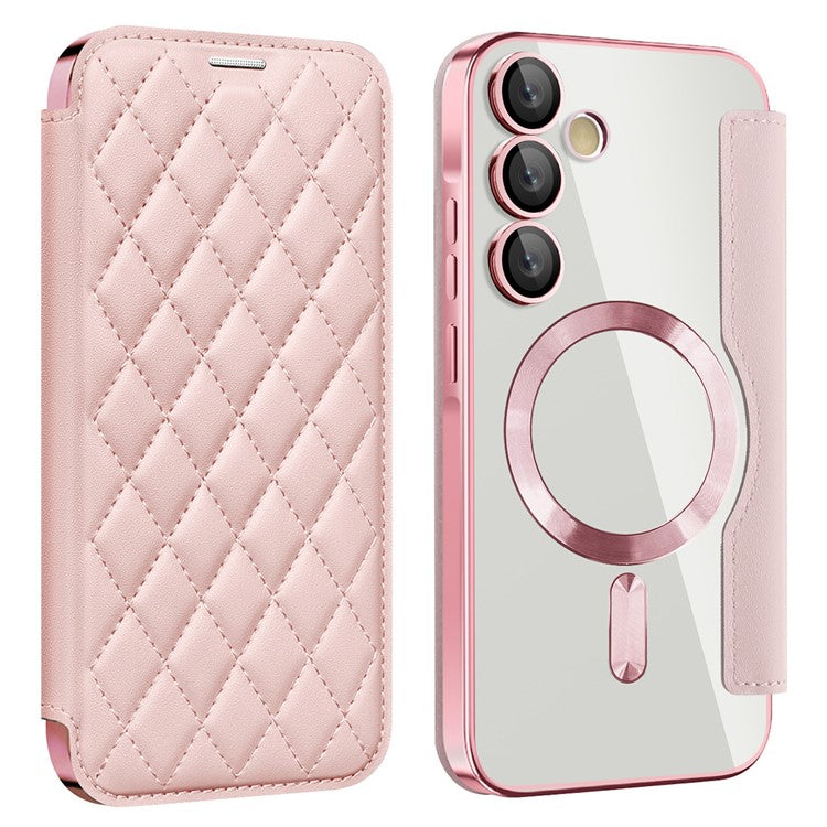 For Samsung Galaxy A35 5G Case Card Slot Rhombus Leather Phone Cover Compatible with MagSafe