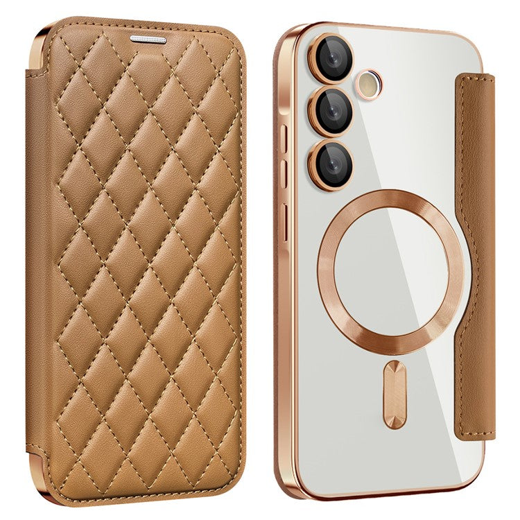 For Samsung Galaxy A35 5G Case Card Slot Rhombus Leather Phone Cover Compatible with MagSafe