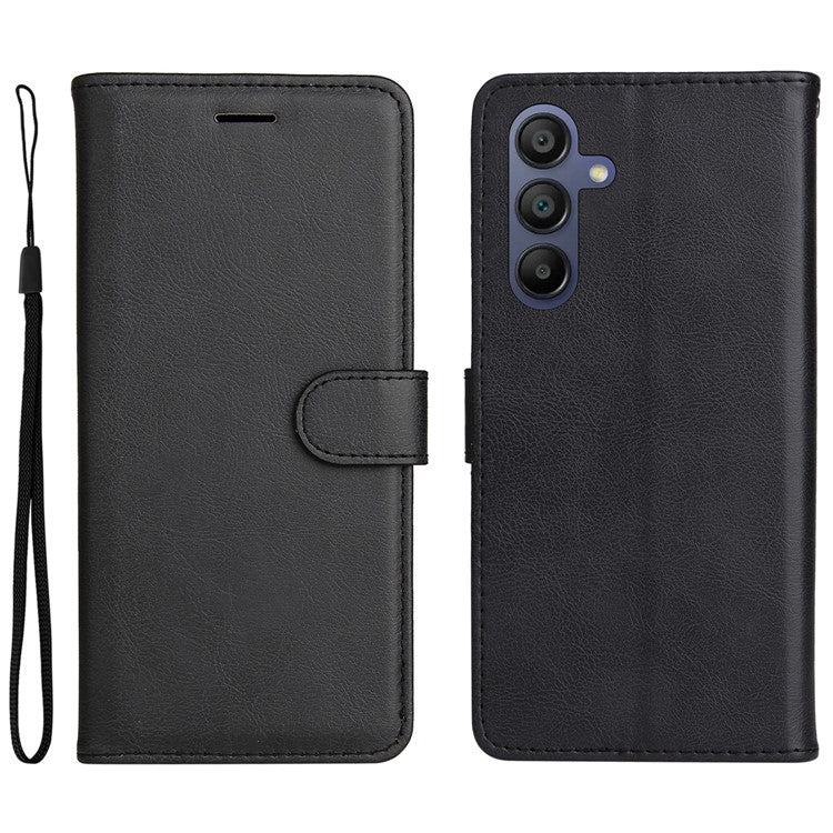 For Samsung Galaxy A17 / A26 5G / A16 5G / A16 4G Case Solid Color Leather Mobile Cover Wallet Stand with Strap