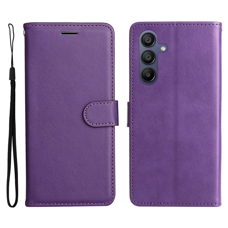 For Samsung Galaxy A17 / A26 5G / A16 5G / A16 4G Case Solid Color Leather Mobile Cover Wallet Stand with Strap