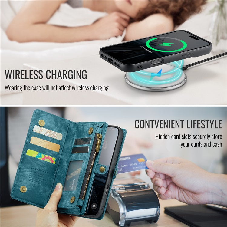 För iPhone 16 telefonfodral CASEME Läderfodral med avtagbar plånbok och rem