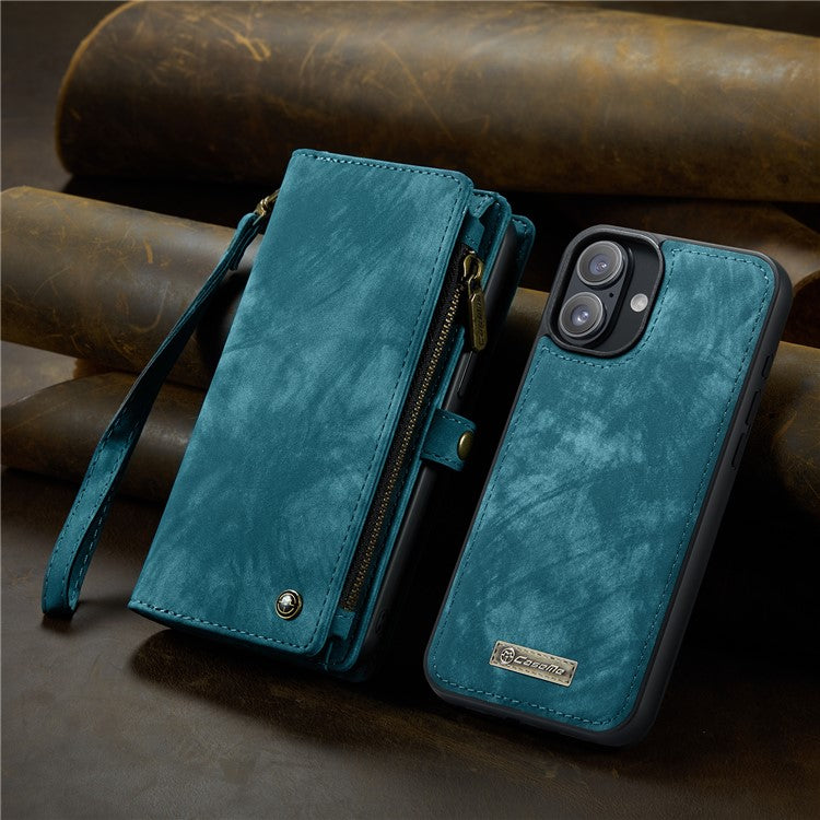 För iPhone 16 telefonfodral CASEME Läderfodral med avtagbar plånbok och rem